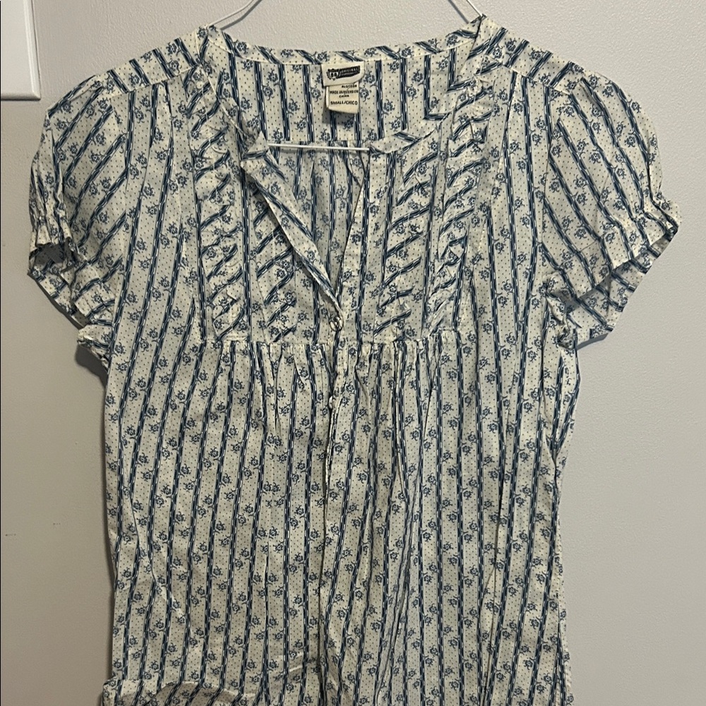 Chaps Blue and White Floral Blouse